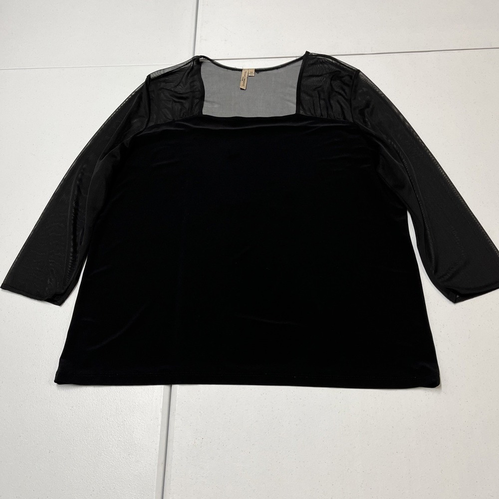 Susan Lawrence Top Womens 3X Black Jersey Knit Sheer Sleeves Neck Witchy Whimsy - Picture 3 of 12